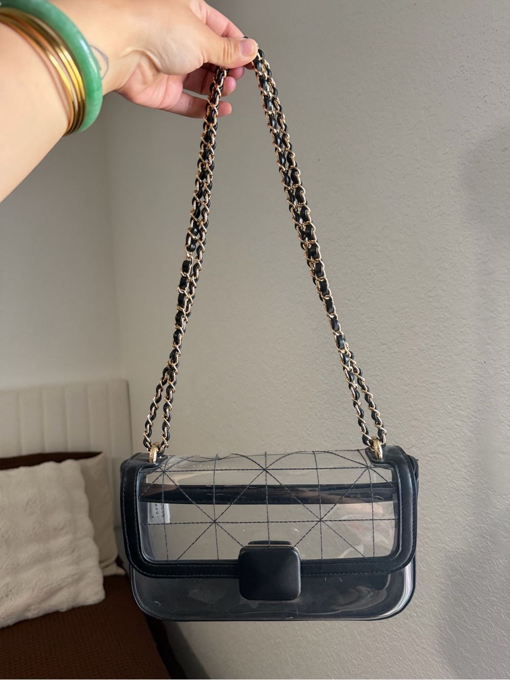 Clear Black Trim Chain-Shoulder Women’s Bag